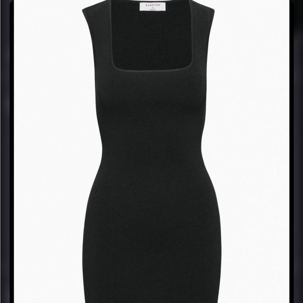 Babaton Black Square-Neck Sleeveless sculpt knit mini dress